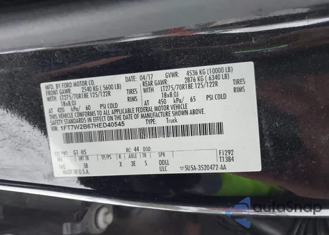 2017 Ford F-250 Lariat из США, поврежденный, VIN 1FT7W2B67HED40545